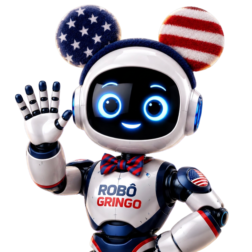 Mascote Robô Gringo com orelhas da bandeira dos EUA